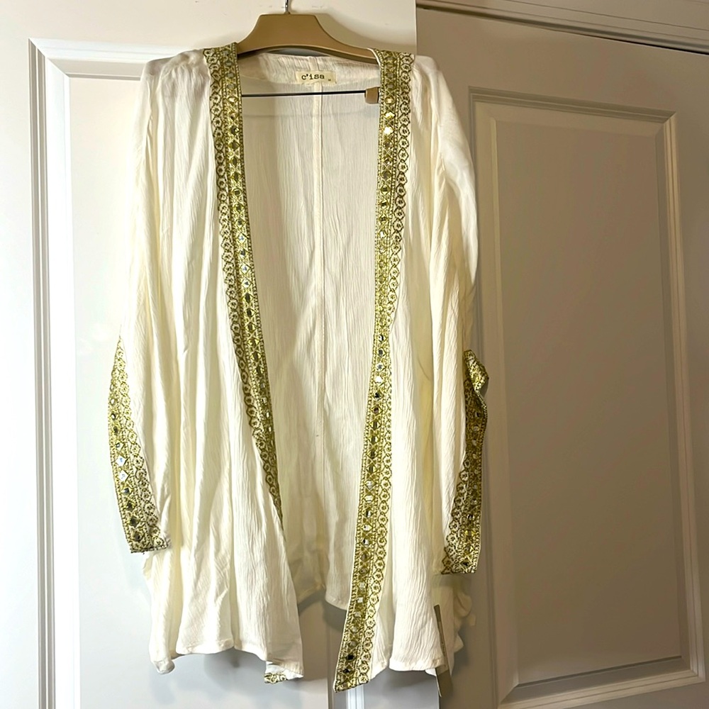 Shrug with gold embellished trim